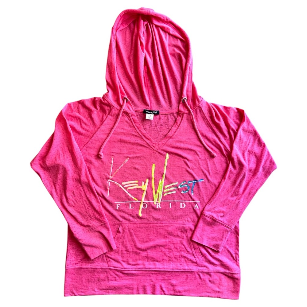 Bright Pink Key West Beach Hoodie Casual Vintage Lightweight Cute Size Large